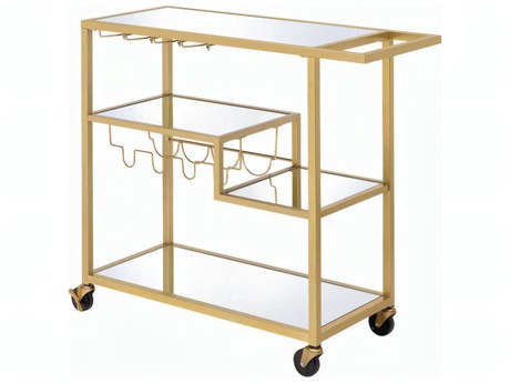Acme Furniture Glass Champagne Mirror Bar Cart