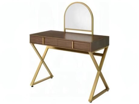 Acme Furniture Coleen Walnut Gold Vanity Table
