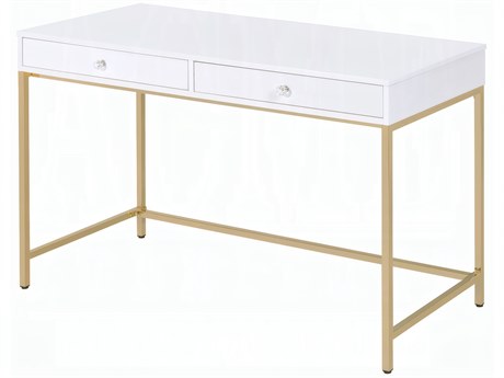 Acme Furniture Ottey White High Gloss Gold Vanity Table