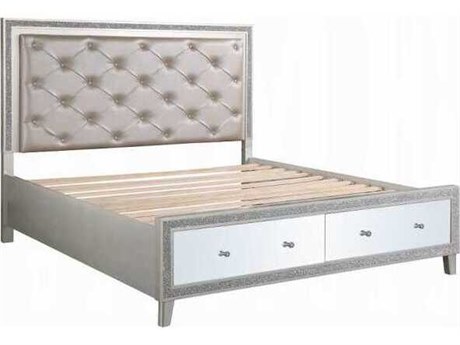 Acme Furniture Sliverfluff Synthetic Leather Champagne Poplar Wood Upholstered King Platform Bed