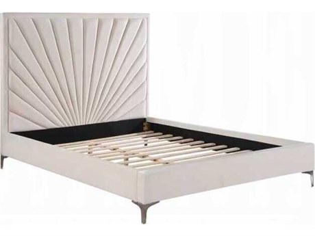 Acme Furniture Faiz Beige Velvet Plywood Upholstered Queen Platform Bed