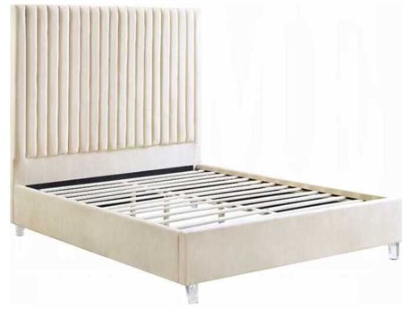Acme Furniture Edzia Beige Velvet Plywood Upholstered Queen Platform Bed