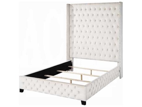 Acme Furniture Fabrice Beige Velvet Plywood Upholstered Queen Platform Bed