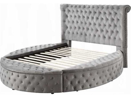 Acme Furniture Gaiva Gray Velvet Plywood Upholstered Queen Platform Bed