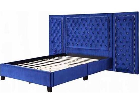 Acme Furniture Damazy Blue Velvet Plywood Upholstered Queen Platform Bed