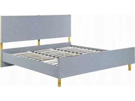 Acme Furniture Gaines Gray High Gloss Wood Queen Panel Bed
