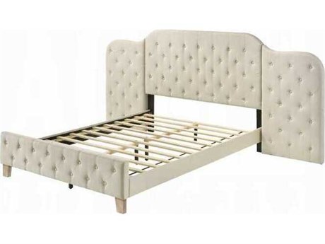 Acme Furniture Ranallo Beige Linen Poplar Wood Upholstered Queen Panel Bed