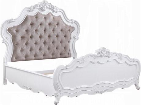 Acme Furniture Latisha White Hardwood Upholstered King Panel Bed