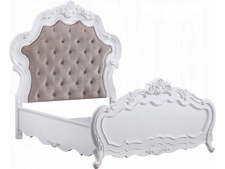 Acme Furniture Latisha White Hardwood Upholstered Queen Panel Bed