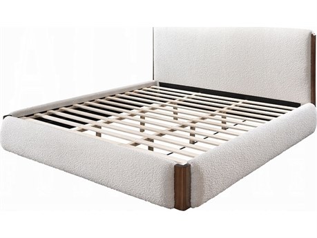 Acme Furniture Sandro White Boucle Walnut Rubberwood Upholstered King Platform Bed