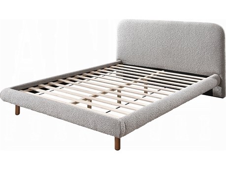 Acme Furniture Cleo Gray Boucle Rubberwood Upholstered King Platform Bed