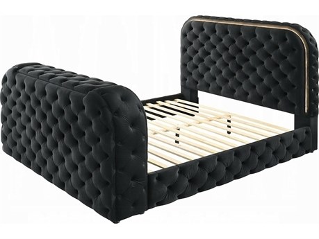 Acme Furniture Kana Black Upholstery Velvet Upholstered King Panel Bed