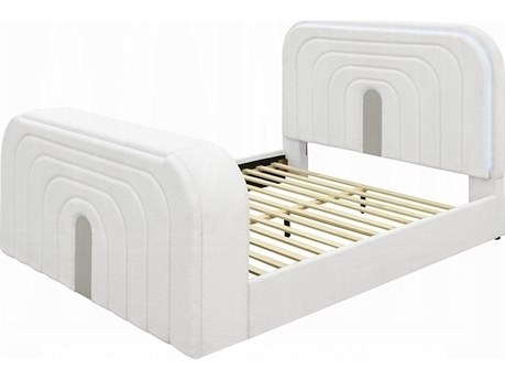 Acme Furniture Shelyn White Teddy Sherpa Chrome Upholstered King Panel Bed