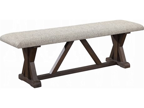 Acme Furniture Pascaline Gray Fabric Rustic Brown Oak Upholstered Accent Bench