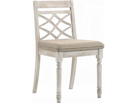 Acme Furniture Cillin Rubberwood White Upholstered Armless Dining Chair Set of 2