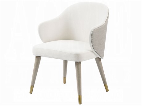Acme Furniture Rubberwood Gray Upholstered Arm Dining Chair Set of 2