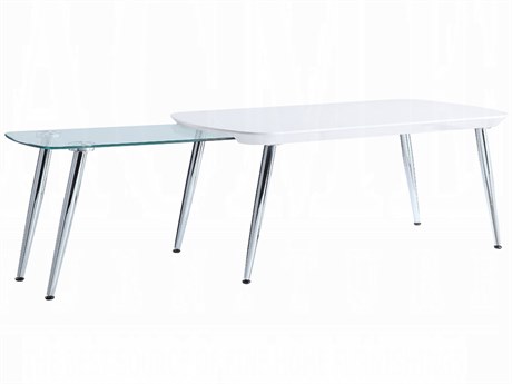 Acme Furniture Patina Rectangular Wood White Chrome Coffee Table