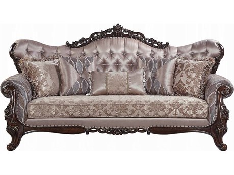 Acme Furniture Benbek Fabric Antique Oak Beige Upholstered Sofa