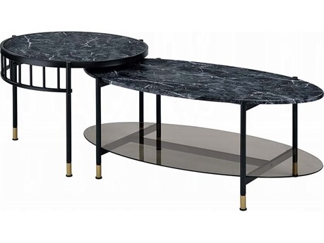 Acme Furniture Rectangular Faux Marble Engineered Stone Top Black Coffee Table