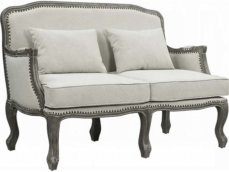 Acme Furniture Tania Cream Linen Brown Upholstered Loveseat