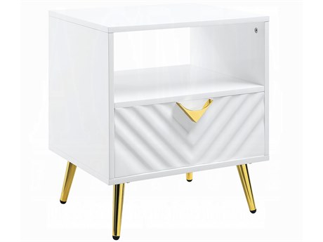 Acme Furniture Gaines Rectangular Wood White High Gloss End Table