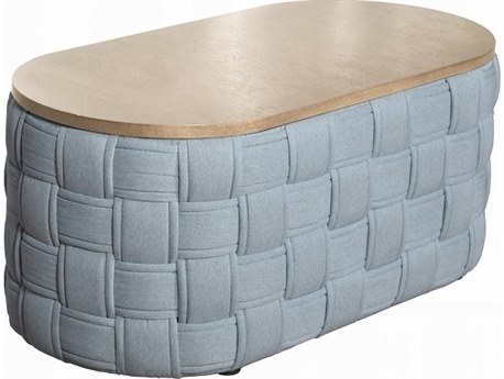 Acme Furniture Saree Oval Wood Light Teal Chenille Coffee Table