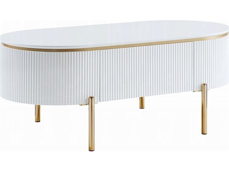 Acme Furniture Daveigh Oval Wood White High Gloss Gold Coffee Table