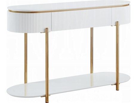 Acme Furniture Daveigh Oval Wood White High Gloss Gold Console Table