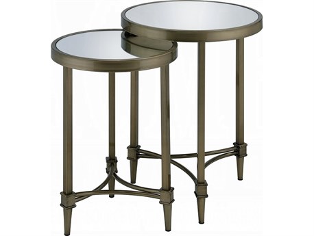 Acme Furniture Aditya Round Mirror Antique Brass End Table