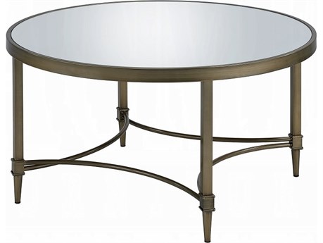 Acme Furniture Aditya Round Mirrored Antique Brass Coffee Table