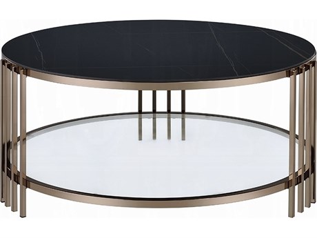 Acme Furniture Abisha Round Sintered Stone Top Champagne Coffee Table