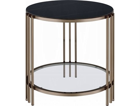 Acme Furniture Abisha Round Sintered Stone Top Champagne End Table