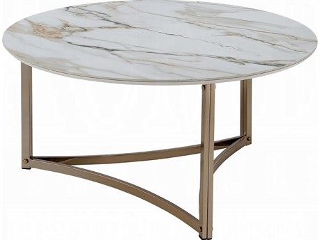 Acme Furniture Aziz Round Sintered Stone Top Champagne Coffee Table