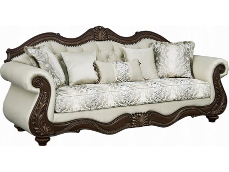 Acme Furniture Pierce Beige Fabric Cherry Upholstered Sofa