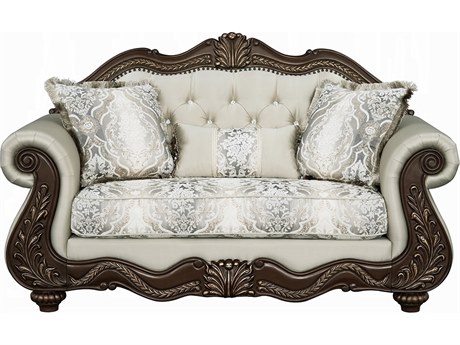 Acme Furniture Pierce Beige Fabric Cherry Upholstered Loveseat