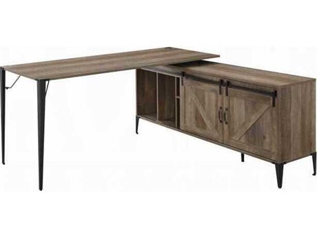 Acme Furniture Zakwani Rustic Oak Black Brown L-Shaped Desk