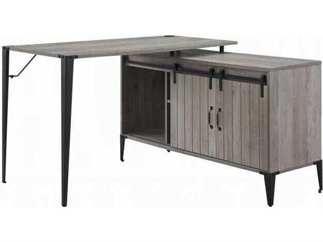 Acme Furniture Zakwani Gray Oak Black L-Shaped Desk