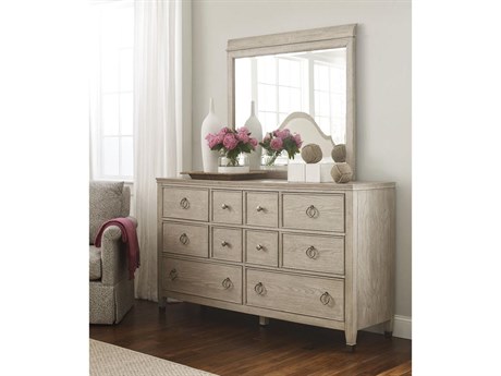 American Drew Vista Beige Hardwood Double Dresser with Mirror