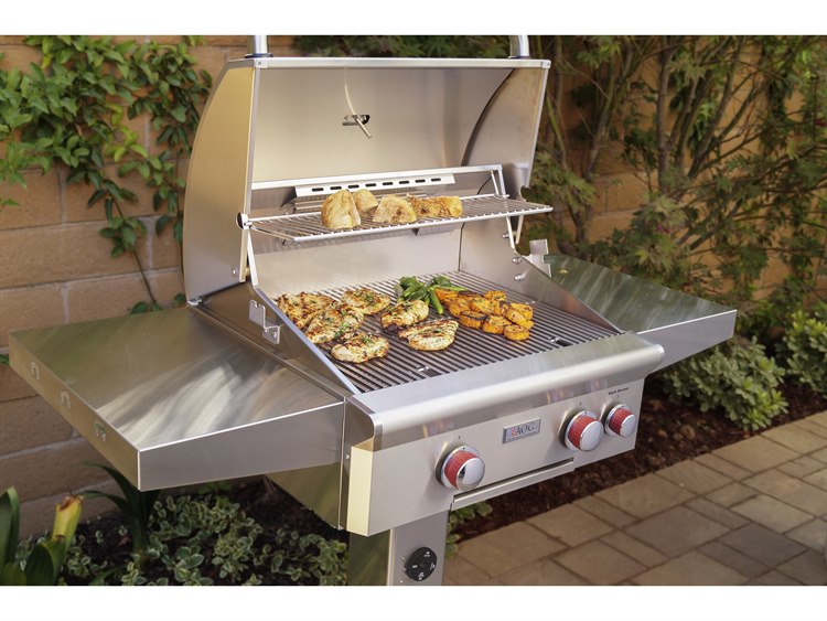 AOG T Series Post Mount 24'' BBQ Grill with Rotisserie and Back Burner ...