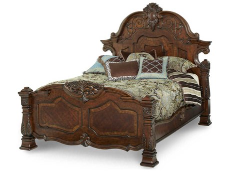 Michael Amini Windsor Court Vintage Fruitwood Brown Queen Panel Bed