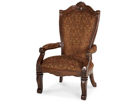 Luxecor Gilded Fruitwood Brown Upholstered Arm Dining Chair