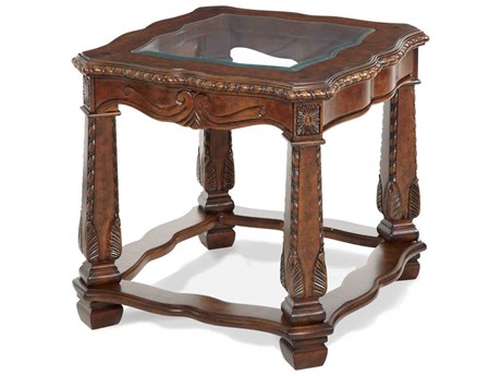 Luxecor Gilded Rectangular Glass Vintage Fruitwood End Table