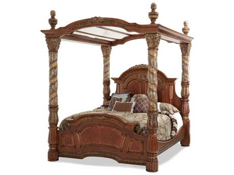 Michael Amini Villa Valencia Cherry Poplar Wood California King Canopy Bed