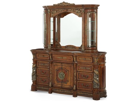 Michael Amini Villa Valencia Brown Birch Wood Dresser With Mirror Set