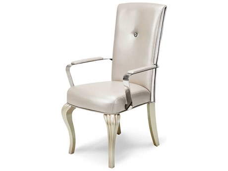 Michael Amini Hollywood Loft Leather Beige Upholstered Arm Dining Chair