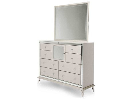 Michael Amini Hollywood Loft White Double Dresser with Mirror Set