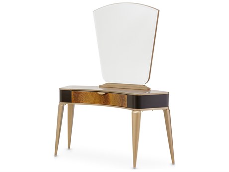 Michael Amini Malibu Crest - Mahogany Cherry Wood Vanity Table With Mirror Set
