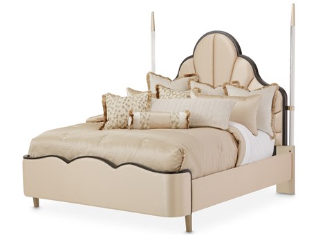 Michael Amini Malibu Crest - Mahogany Beige Cherry Wood King Poster Bed