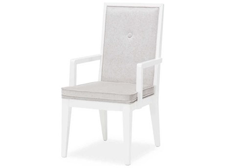 Michael Amini Horizons Leather Hardwood White Upholstered Arm Dining Chair