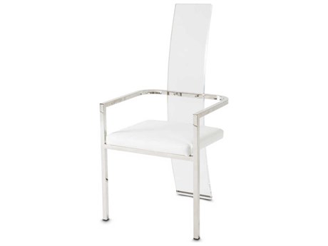 Michael Amini State St White Leather Arm Dining Chair